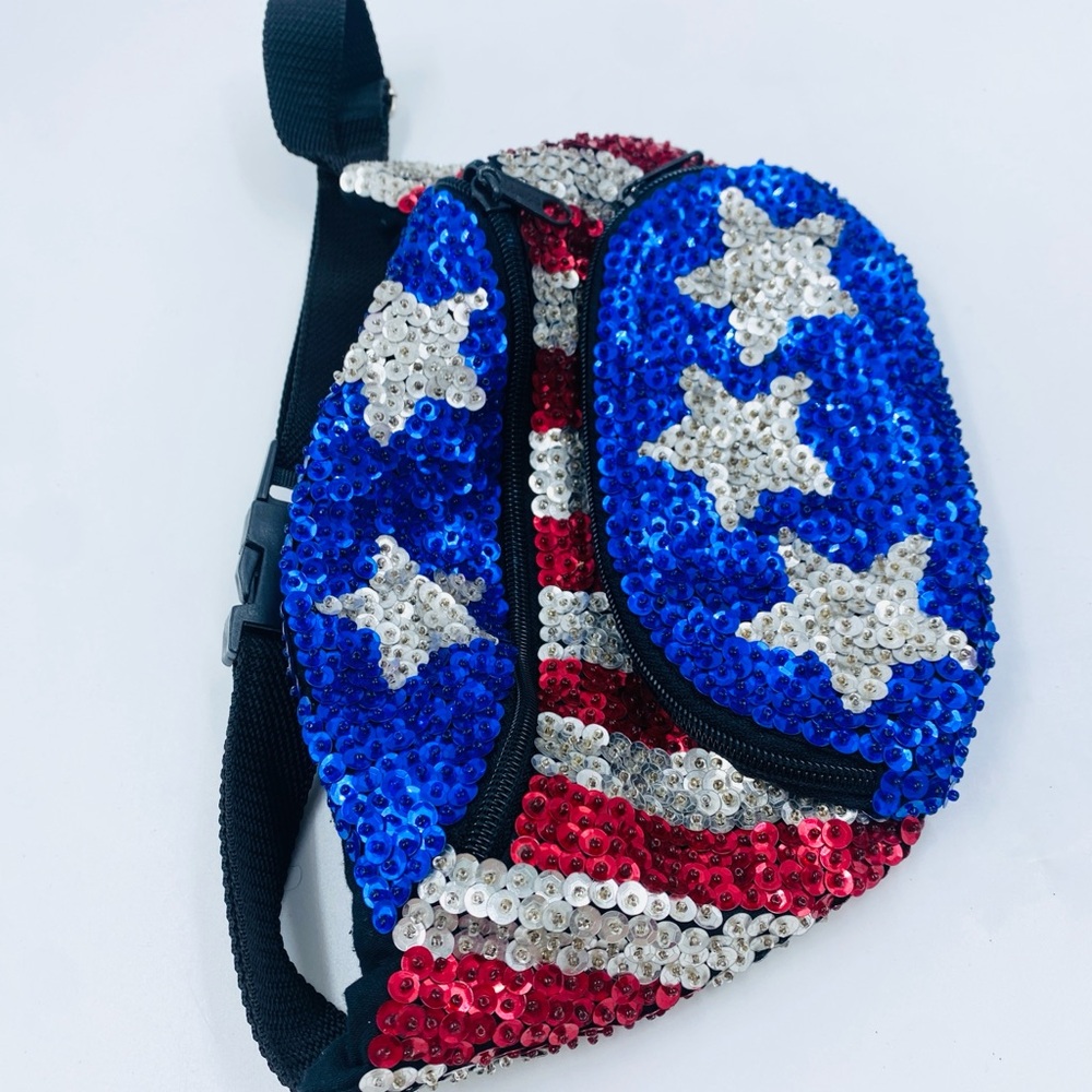 Vintage Sequin 4th Of July USA Patriotic American Sequin Fanny Pack Bag Bling - Picture 4 of 4